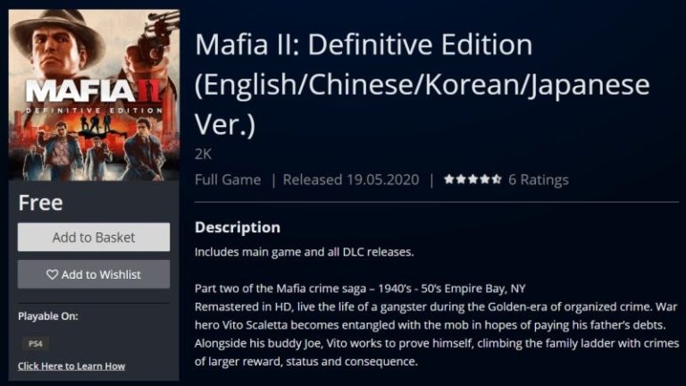 mafia 2 definitive edition ps4 free