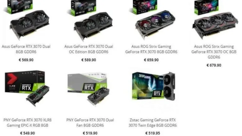 NVIDIA GeForce RTX 3070 EUR Price