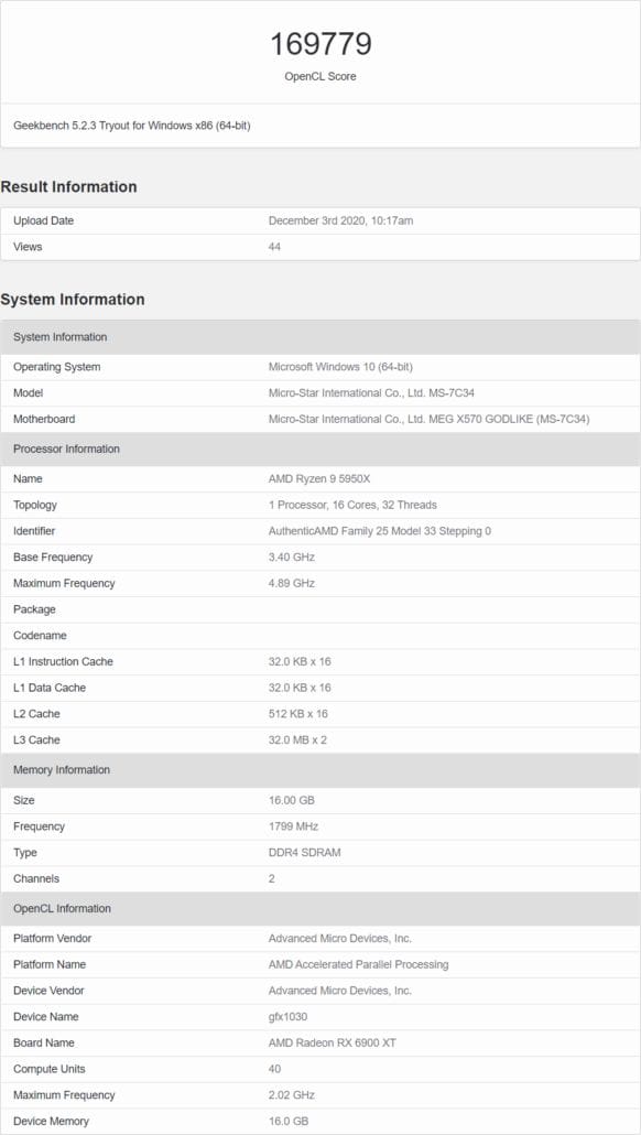 AMD Radeon RX 6900 XT GPU OpenCL Score Leaked