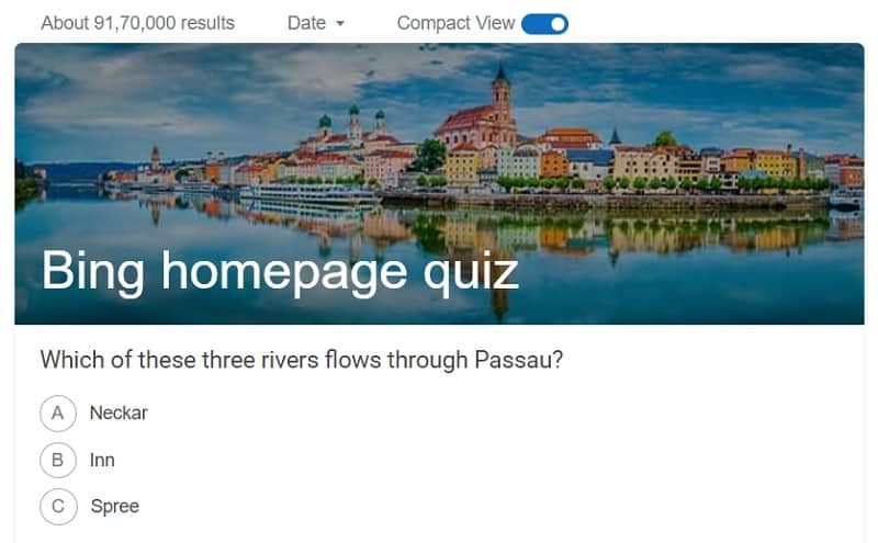 Bing Homepage Quiz